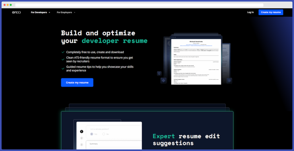 arc resume builder is the best resume builder for software developers