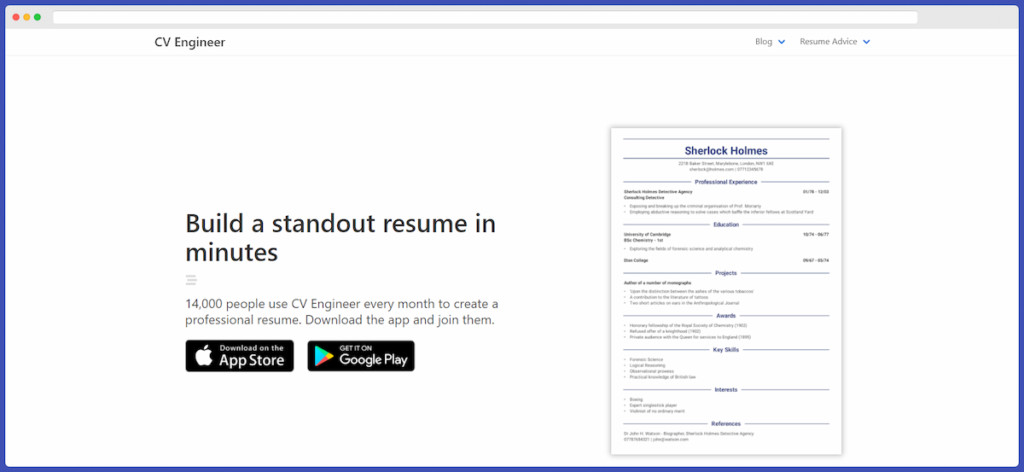 cv engineer resume builder for software development jobs