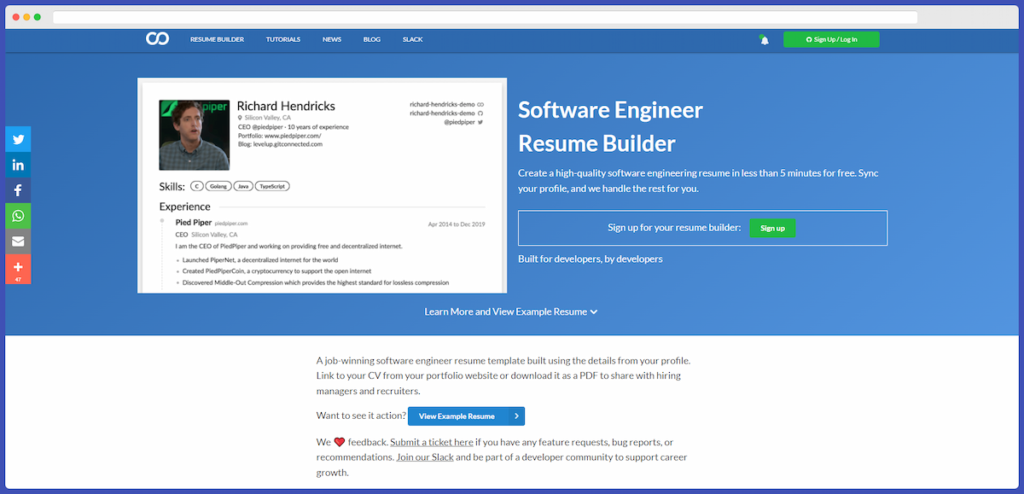 gitconnected resume generator for developers