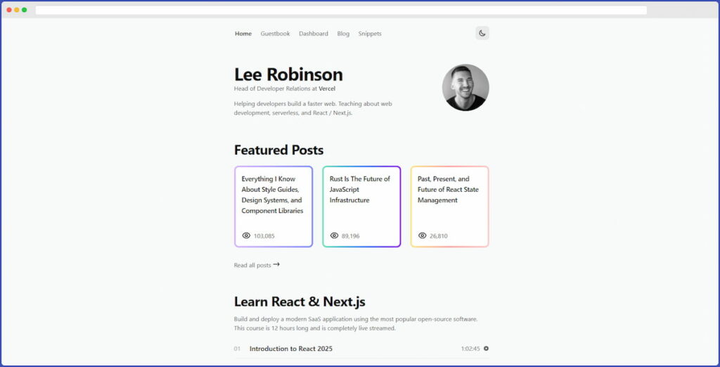 lee robinson software engineer portfolio example website